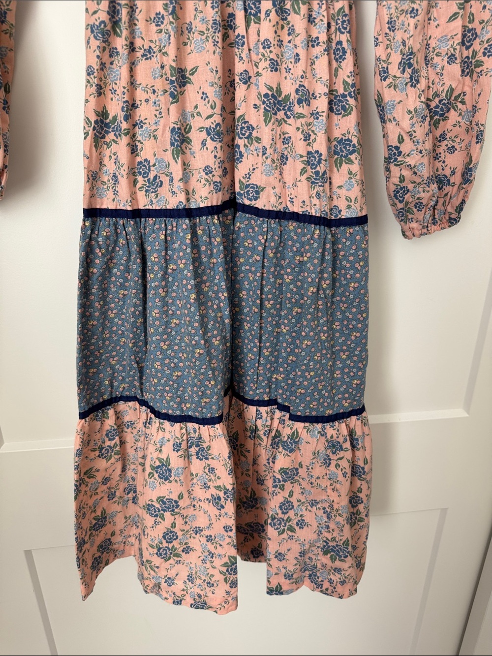 Vintage 70s Pink and Blue Floral Tiered Peasant Dress - Picture 3 of 16